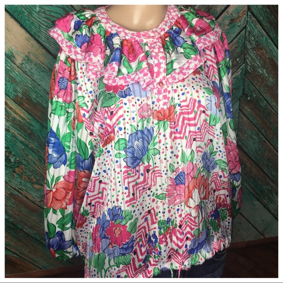 Diane Freis Vintage Ruffle Floral Blouse - Picture 6 of 6